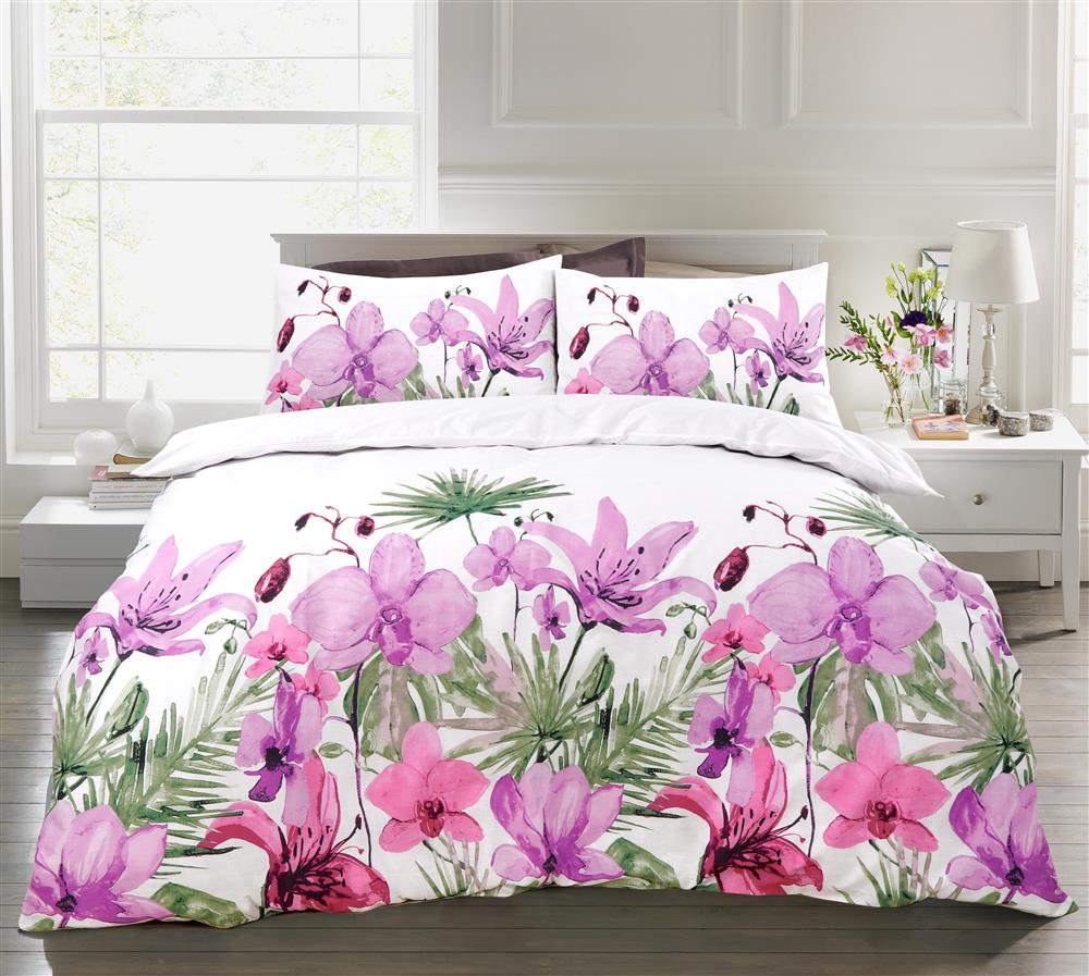 Printed Floral Lily Duvet Cover Set Luxury Reversible Bedding De