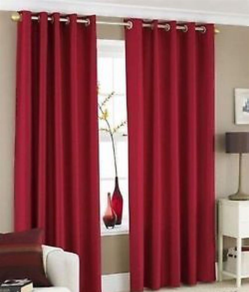Faux Silk Eyelet Curtain Red