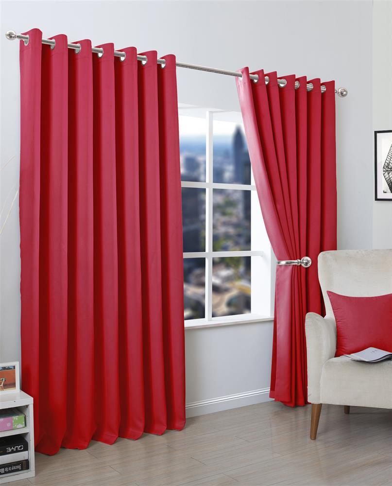 plain blackout eyelet curtains red