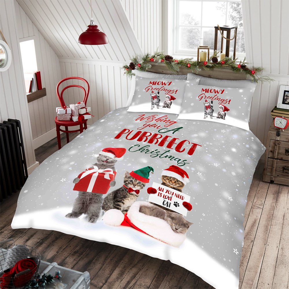 Purrfect Duvet Cover Set Christmas Bedding De Lavish