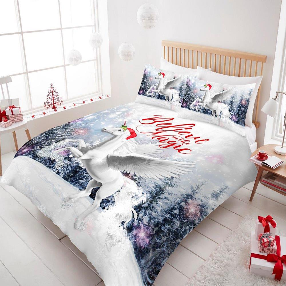 Christmas Unicorn Duvet Cover Set X Mas Bedding Pillowcase De Lavish