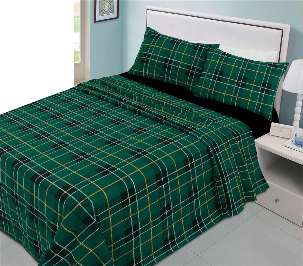 flannelette tartan check sheet set blanket tartan green sheet set