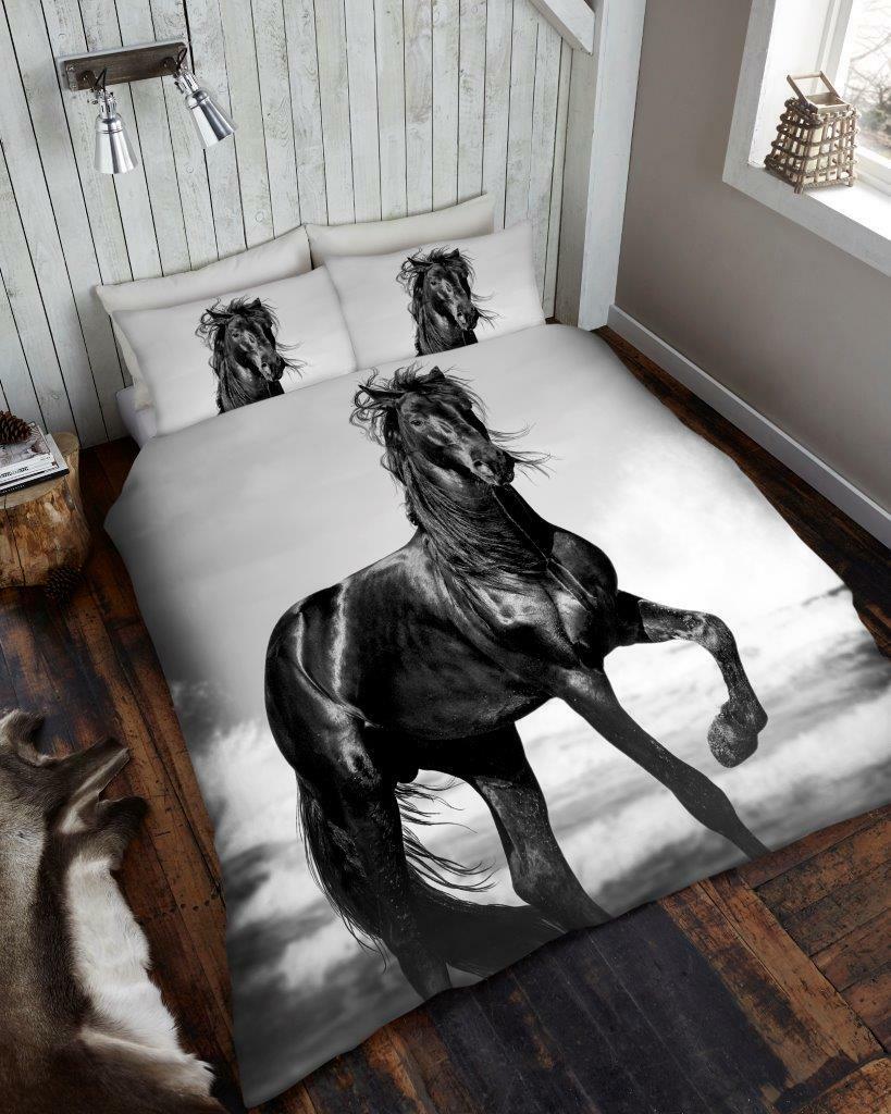 black horse animal print duvet cover