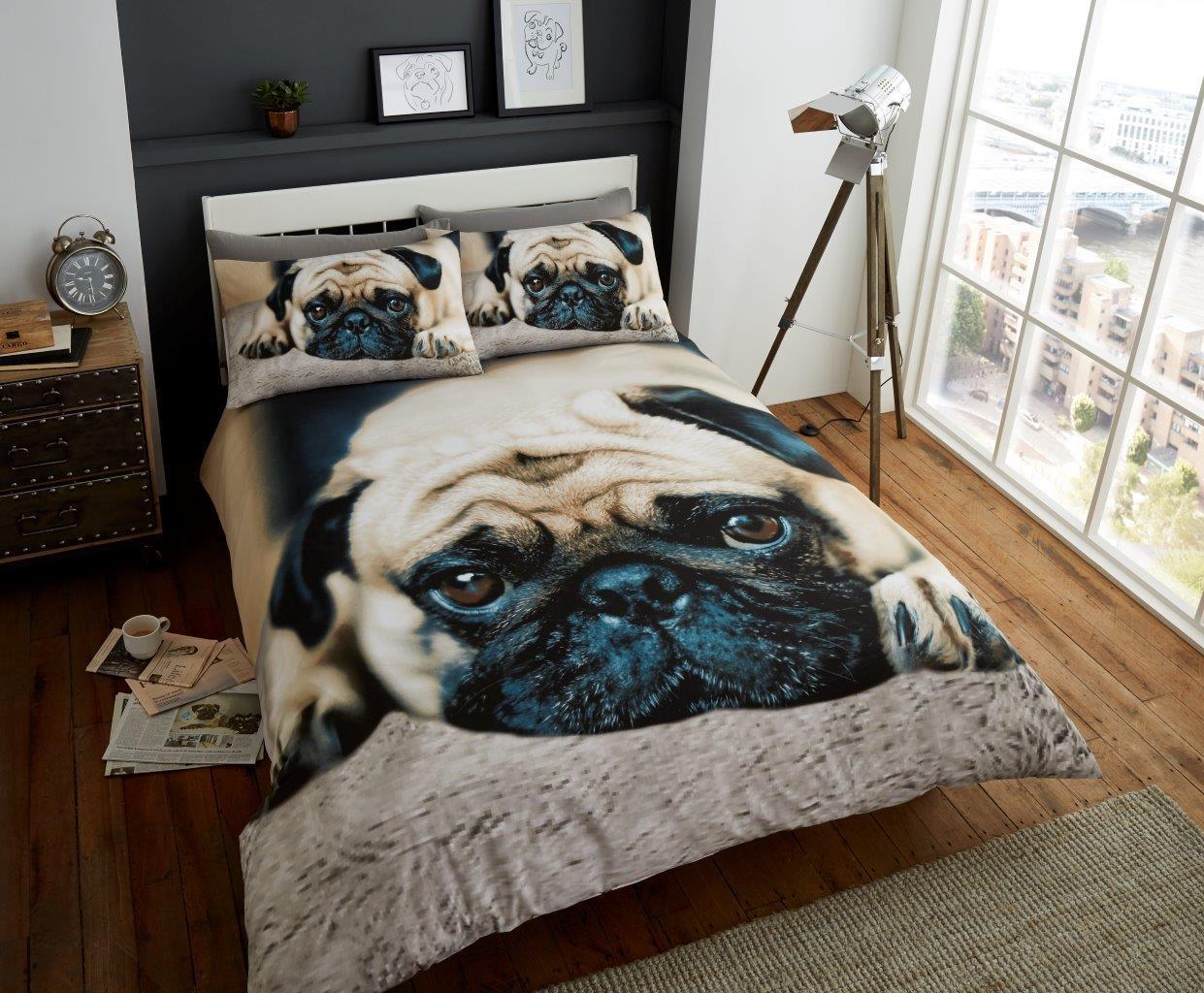 sweet pug animal print duvet cover set