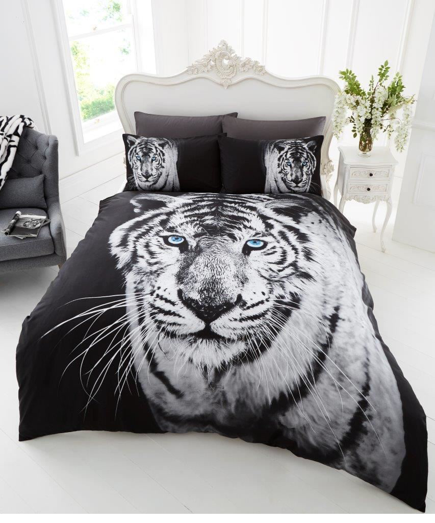 White Tiger Animal Print Duvet Cover Set And Pillowcases De Lavish