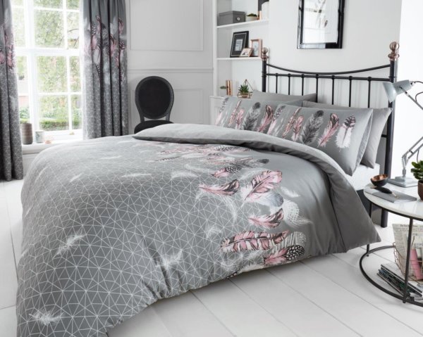 Feathers Grey duvet cover set