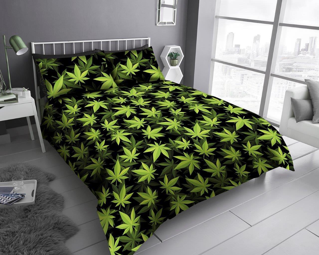 cannabis leaf duvet cover set
