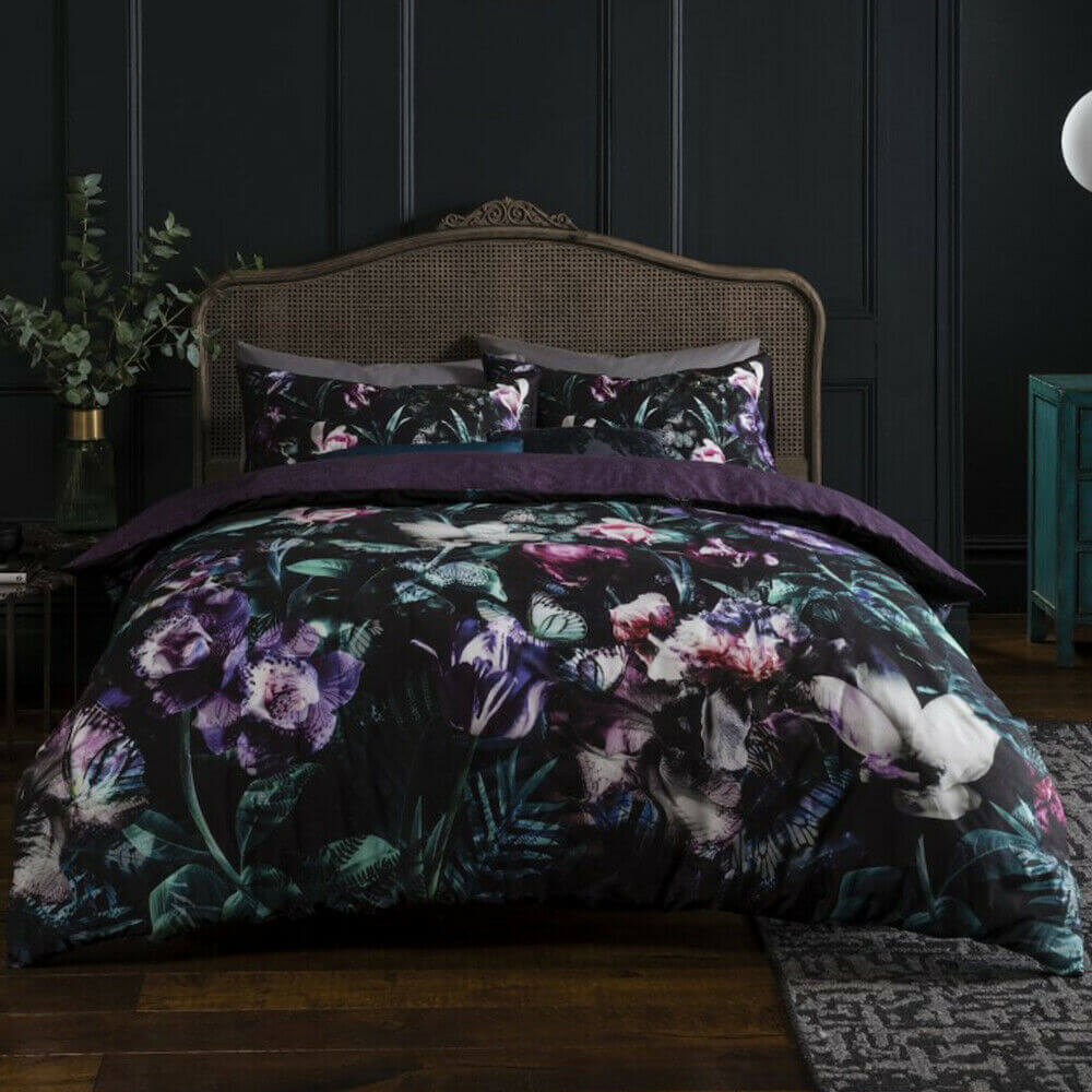 Opulent Floral Purple Print Duvet Set Designer Reversible