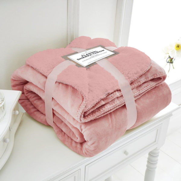Flannel Sherpa Throw Blush Pink (1)