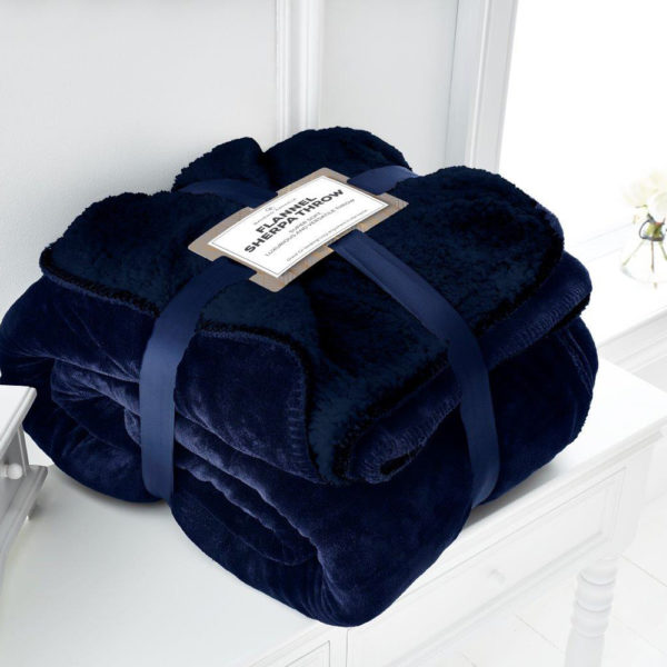 Flannel Sherpa Throw Navy (1)