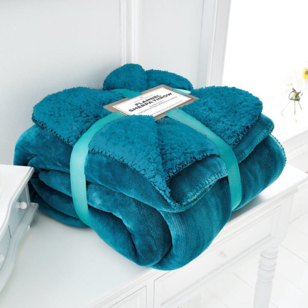 Flannel Sherpa Throw Teal (1)