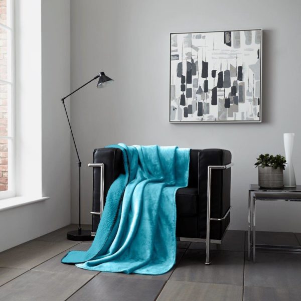 Flannel Sherpa Throw Teal (2)