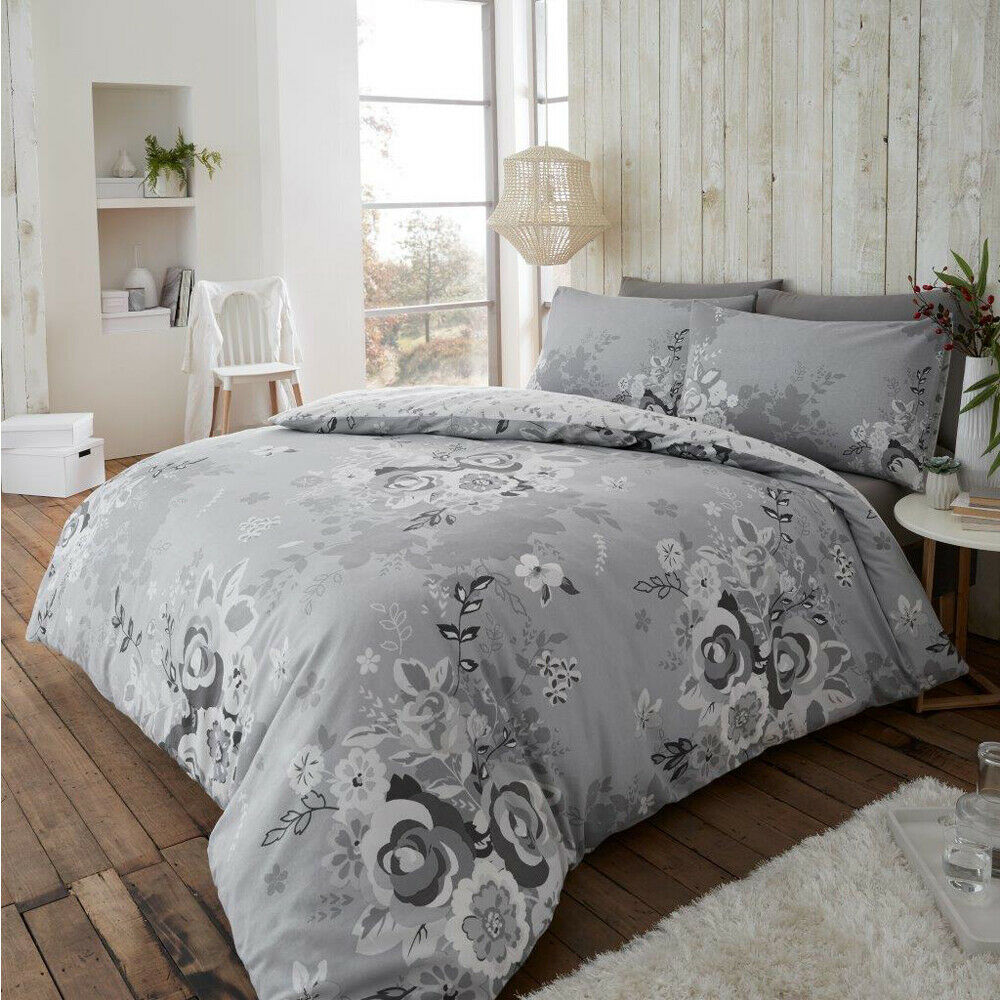 Floral Flannelette Duvet Cover Set Pillowcase Bedding Set